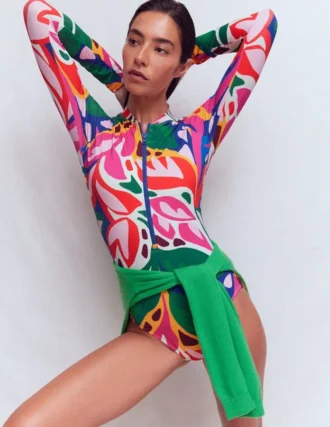 Rash Guard Swimsuit Multi, Leafy Cascade