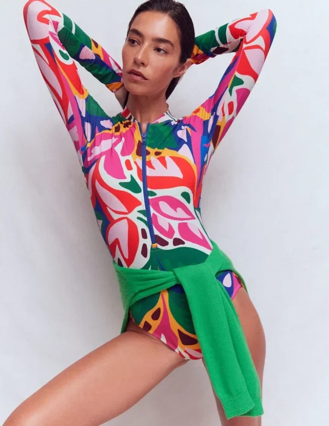 Rash Guard Swimsuit Multi, Leafy Cascade Rash Guard Swimsuit Multi, Leafy Cascade