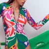 Rash Guard Swimsuit Multi, Leafy Cascade Rash Guard Swimsuit Multi, Leafy Cascade