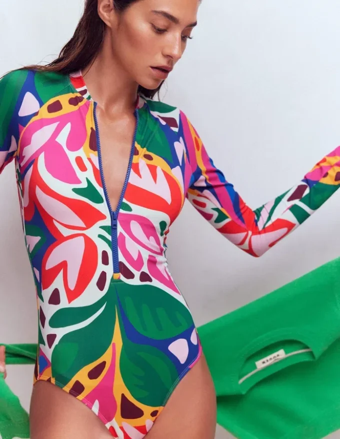 Rash Guard Swimsuit Multi, Leafy Cascade Rash Guard Swimsuit Multi, Leafy Cascade