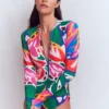 Rash Guard Swimsuit Multi, Leafy Cascade Rash Guard Swimsuit Multi, Leafy Cascade