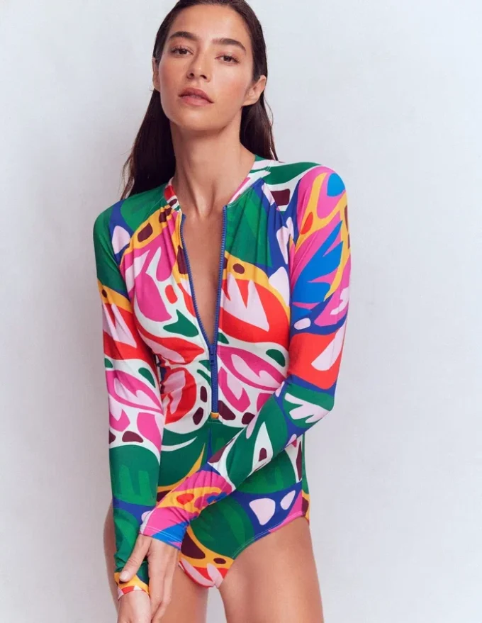 Rash Guard Swimsuit Multi, Leafy Cascade Rash Guard Swimsuit Multi, Leafy Cascade