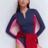 Rash Guard Swimsuit Navy, Colourblock Rash Guard Swimsuit Navy, Colourblock