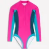 Rash Guard Swimsuit Pink, Colourblock