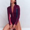Rash Guard Swimsuit Purple. Colourblock