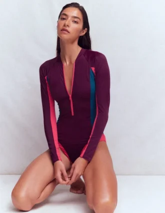 Rash Guard Swimsuit Purple. Colourblock