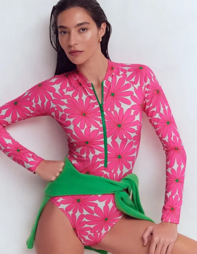 Rash Guard Swimsuit Sangria Sunset, Daisy Blossom Rash Guard Swimsuit Sangria Sunset, Daisy Blossom