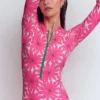 Rash Guard Swimsuit Sangria Sunset, Daisy Blossom Rash Guard Swimsuit Sangria Sunset, Daisy Blossom