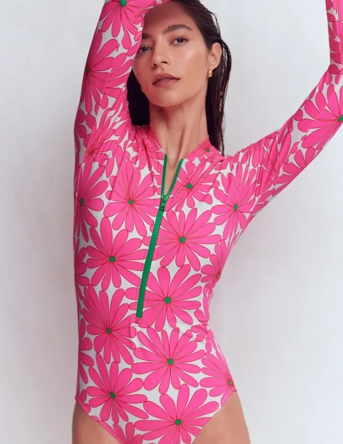 Rash Guard Swimsuit Sangria Sunset, Daisy Blossom Rash Guard Swimsuit Sangria Sunset, Daisy Blossom