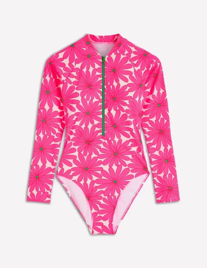 Rash Guard Swimsuit Sangria Sunset, Daisy Blossom Rash Guard Swimsuit Sangria Sunset, Daisy Blossom