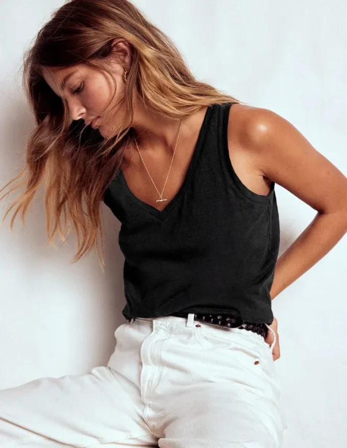 Regular V-Neck Slub Tank Black Regular V-Neck Slub Tank Black