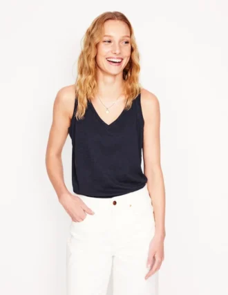 Regular V-Neck Slub Tank Navy
