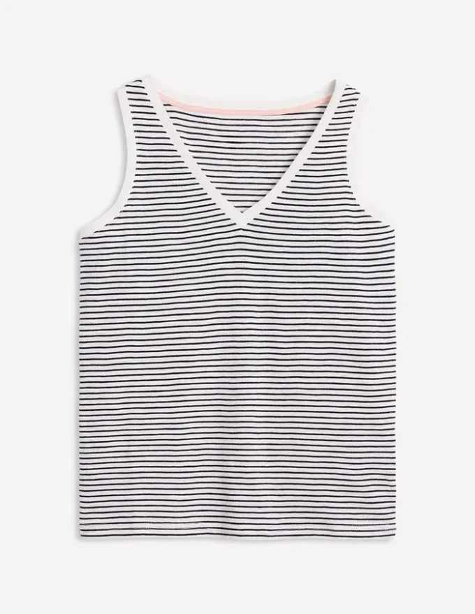 Regular V-Neck Slub Tank Navy, Ivory Stripe Regular V-Neck Slub Tank Navy, Ivory Stripe