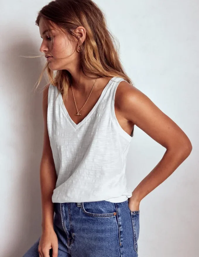 Regular V-Neck Slub Tank White Regular V-Neck Slub Tank White