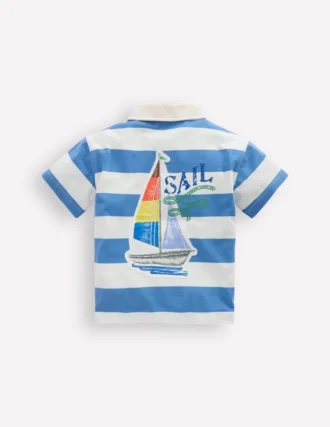 Relaxed Appliqué Polo Shirt Forget Me Not Sail boats