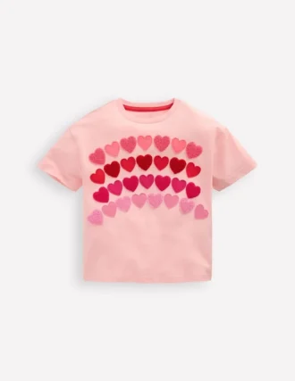 Relaxed Applique T-shirt Chalk Pink Heart rainbow