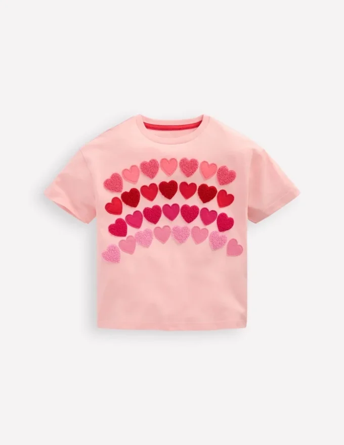 Relaxed Applique T-shirt Chalk Pink Heart rainbow