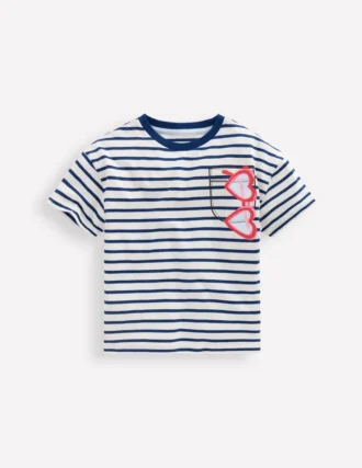 Relaxed Applique T-shirt Navy Stripe Sunglasses