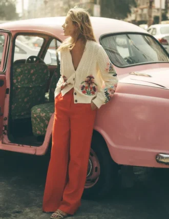 Relaxed Cotton Stitch Cardigan Ivory, Embroidery