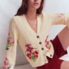 Relaxed Cotton Stitch Cardigan Ivory, Embroidery Relaxed Cotton Stitch Cardigan Ivory, Embroidery