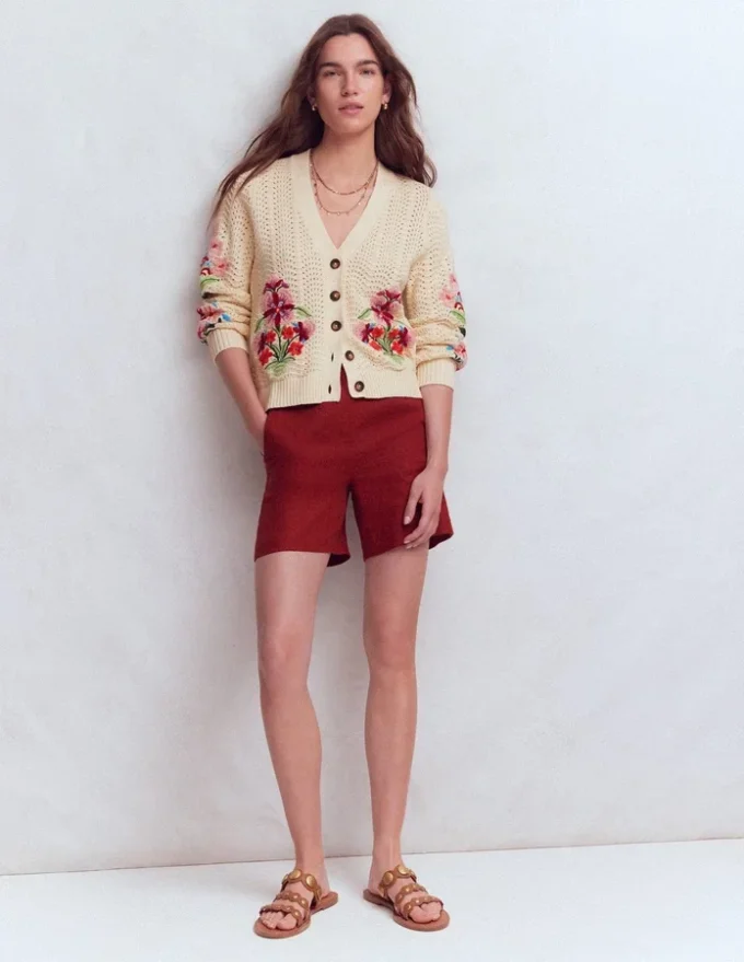 Relaxed Cotton Stitch Cardigan Ivory, Embroidery Relaxed Cotton Stitch Cardigan Ivory, Embroidery