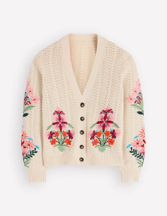 Relaxed Cotton Stitch Cardigan Ivory, Embroidery Relaxed Cotton Stitch Cardigan Ivory, Embroidery