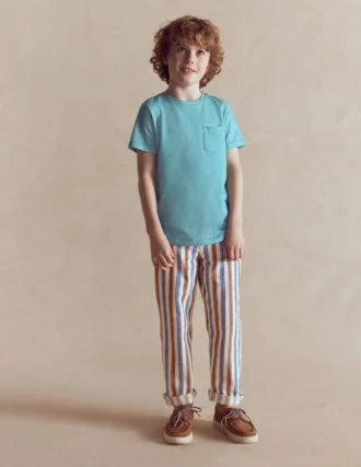 Relaxed Straight Jeans Blue and Red Stripe