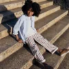 Relaxed Straight Jeans Blue and Red Stripe Relaxed Straight Jeans Blue and Red Stripe