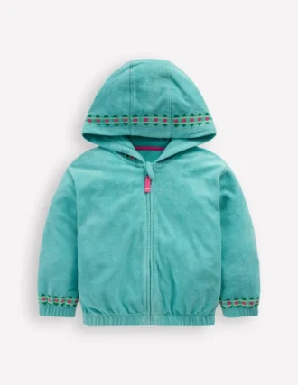 Relaxed Towelling Hoodie Blue Embroidery