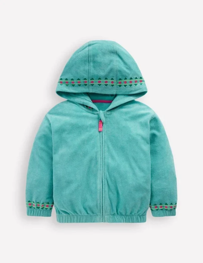 Relaxed Towelling Hoodie Blue Embroidery