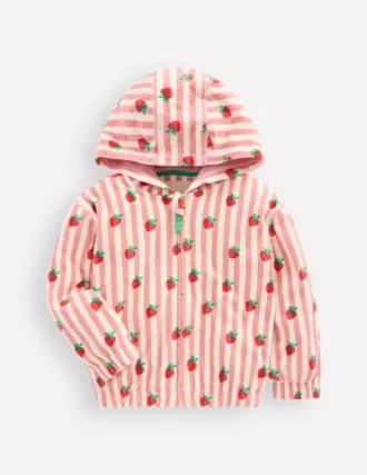 Relaxed Towelling Hoodie Blush Strawberry Stripe