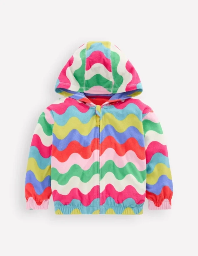 Relaxed Towelling Hoodie Multi Wave Stripe Relaxed Towelling Hoodie Multi Wave Stripe