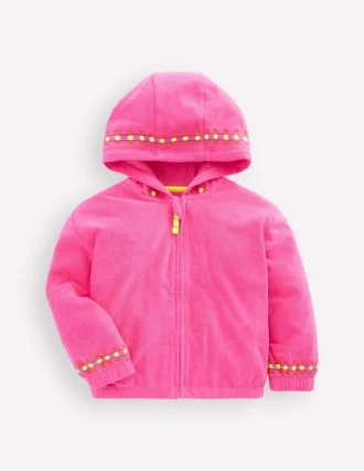 Relaxed Towelling Hoodie Pink Embroidered