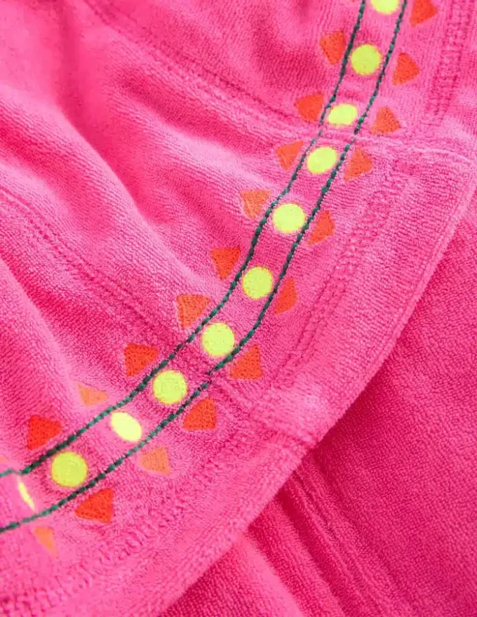 Relaxed Towelling Hoodie Pink Embroidered