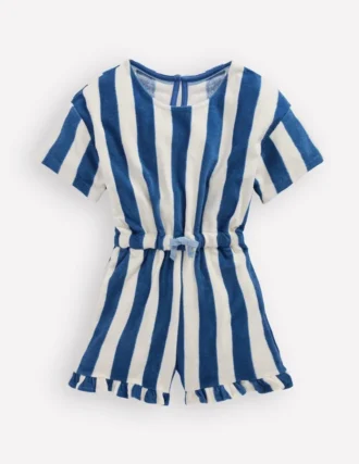 Relaxed Towelling Playsuit Denim Blue Stripe