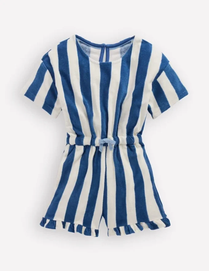 Relaxed Towelling Playsuit Denim Blue Stripe Relaxed Towelling Playsuit Denim Blue Stripe