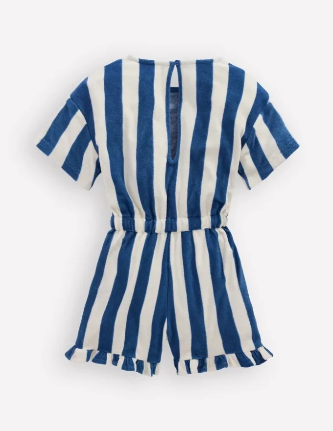 Relaxed Towelling Playsuit Denim Blue Stripe Relaxed Towelling Playsuit Denim Blue Stripe