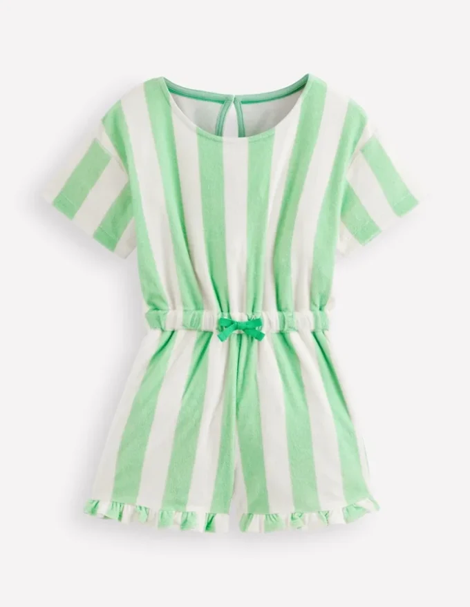 Relaxed Towelling Playsuit Pale Green Stripe