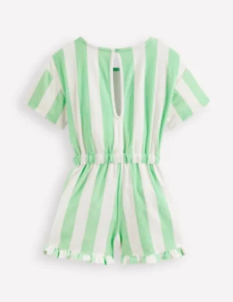Relaxed Towelling Playsuit Pale Green Stripe