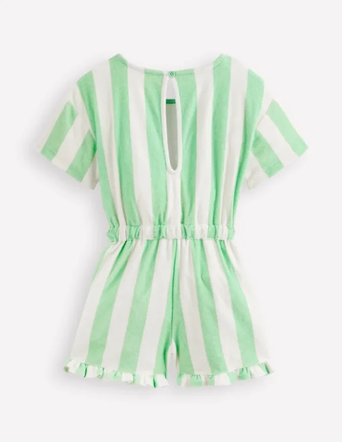 Relaxed Towelling Playsuit Pale Green Stripe
