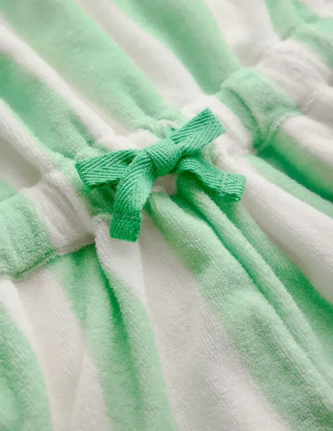 Relaxed Towelling Playsuit Pale Green Stripe