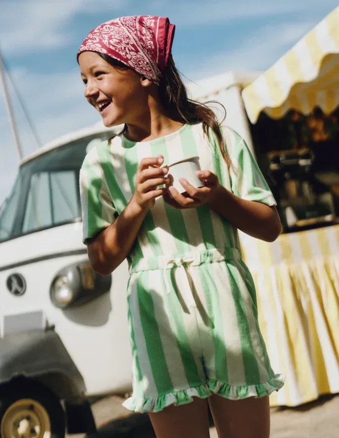 Relaxed Towelling Playsuit Pale Green Stripe