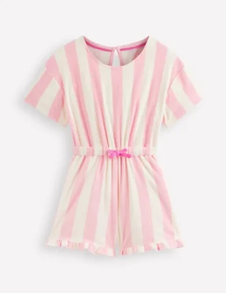 Relaxed Towelling Playsuit Spring Blossom Pink Stripe