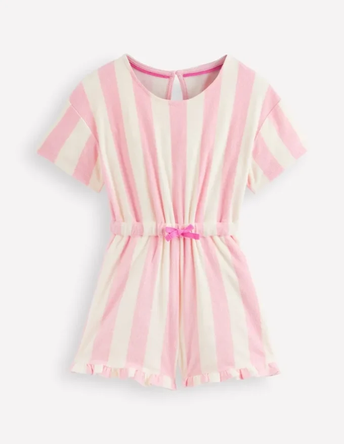 Relaxed Towelling Playsuit Spring Blossom Pink Stripe Relaxed Towelling Playsuit Spring Blossom Pink Stripe