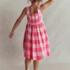 Remy Button Through Dress Pink Punch Gingham