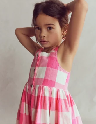 Remy Button Through Dress Pink Punch Gingham