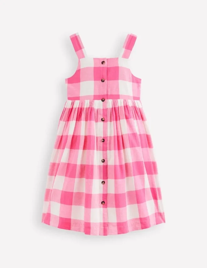 Remy Button Through Dress Pink Punch Gingham