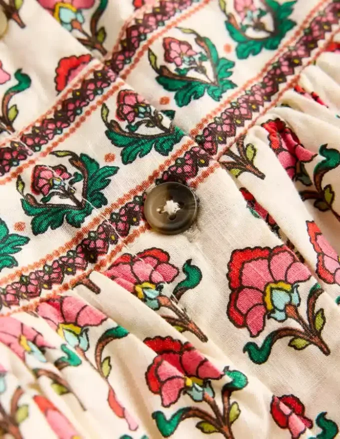 Remy Button Through Dress Woodblock Print