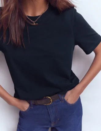 Ren Cotton Crew Neck T-shirt Navy