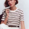 Ren Relaxed Cotton T-shirt Brown and Ivory Stripe Ren Relaxed Cotton T-shirt Brown and Ivory Stripe